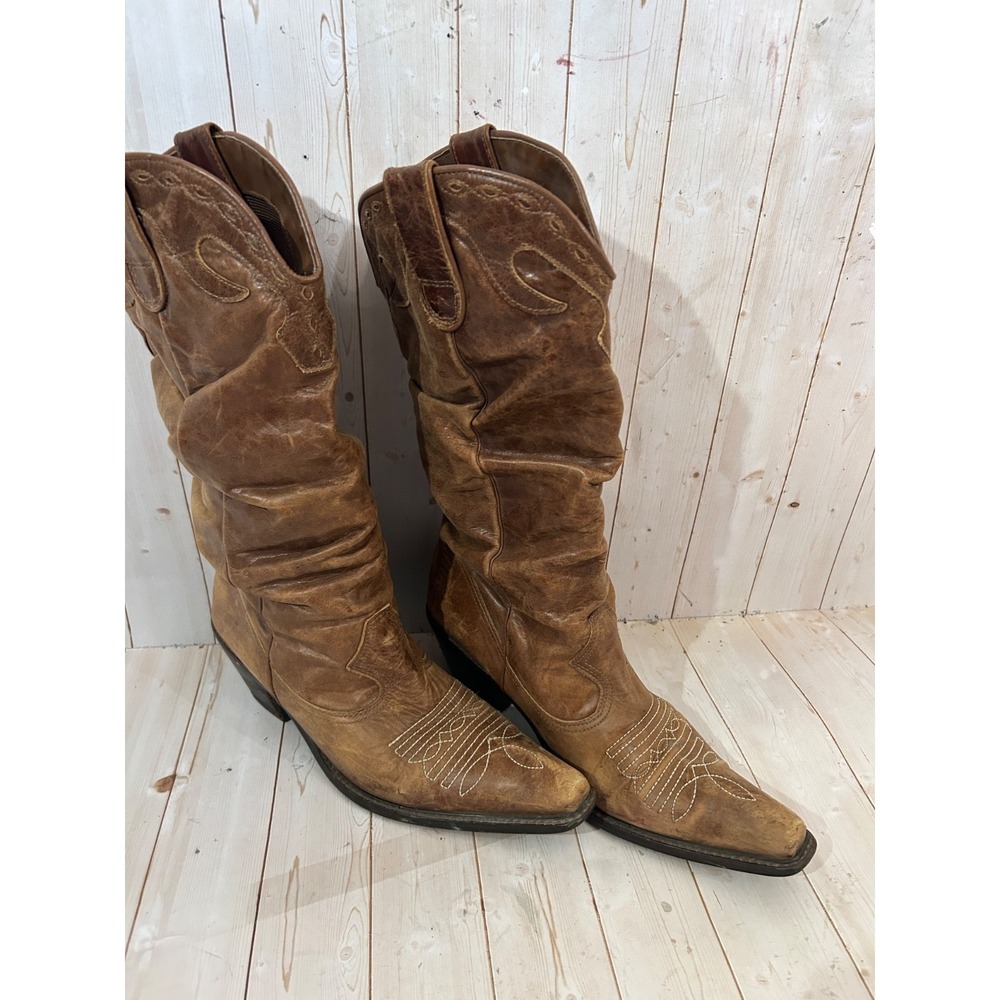 Steve Madden Women's Sz 10B Brown Leather Distressed Western Boots Scrunch Shaft - Picture 6 of 7
